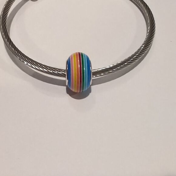 Silver Blue Rainbow Charm for Pandora Style Bracelet - Picture 2 of 4